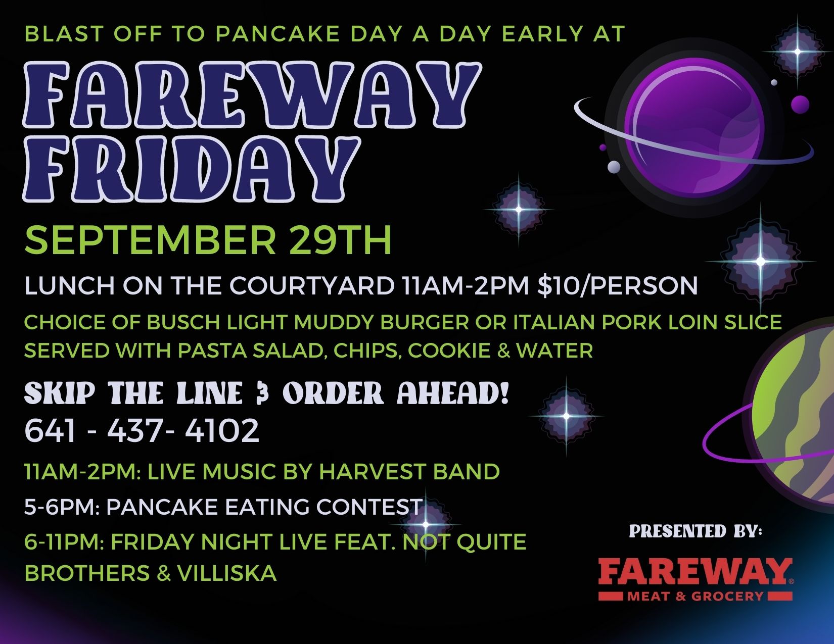 Promotional postcard with Fareway Friday event details