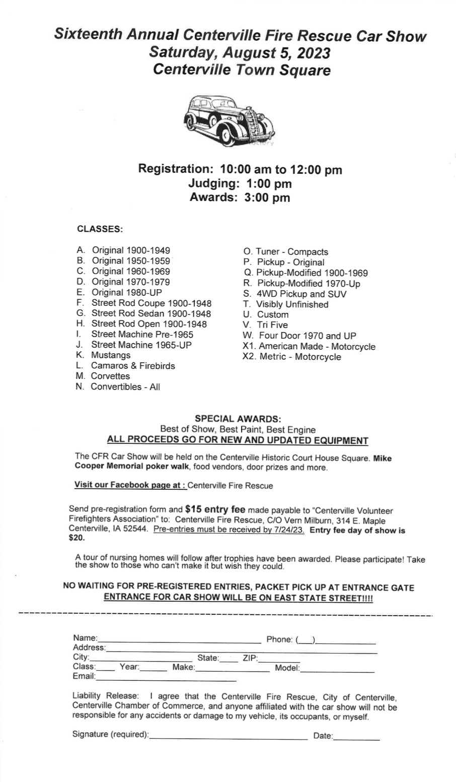 Entry form for Fire & Rescue Car Show