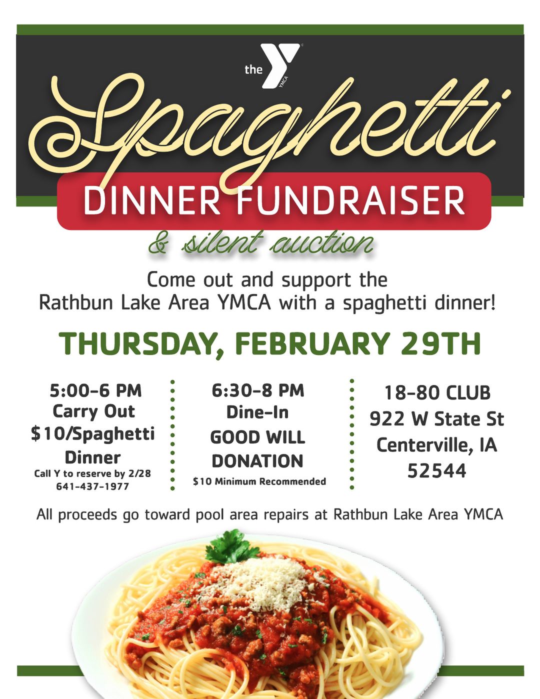 2024 Rathbun Area YMCA Spaghetti Fundraiser